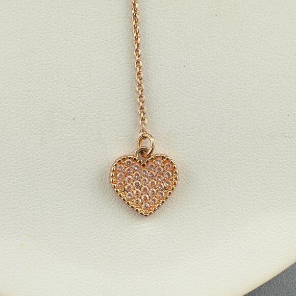 Betsy Johnson Rose Gold Pave rhinestone crystal Heart Lariat Drop Necklace - Picture 2 of 4